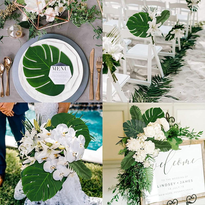 88 miếng Lá rừng cọ 8 loại Lá Monstera giả nhiệt đới có thân cho bữa tiệc chủ đề bãi biển Hawaii Luau