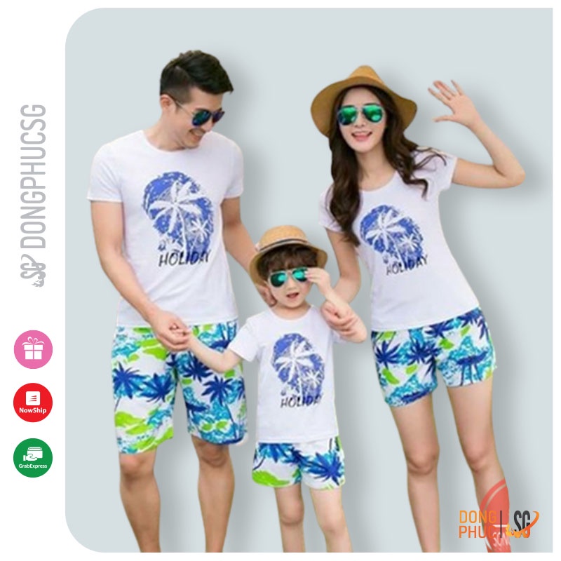 Áo thun đồng phục gia đình 3/4/5 người đi biển giá rẻ mẫu holiday màu trắng thun cotton mềm mịn GD308| DONGPHUCSG