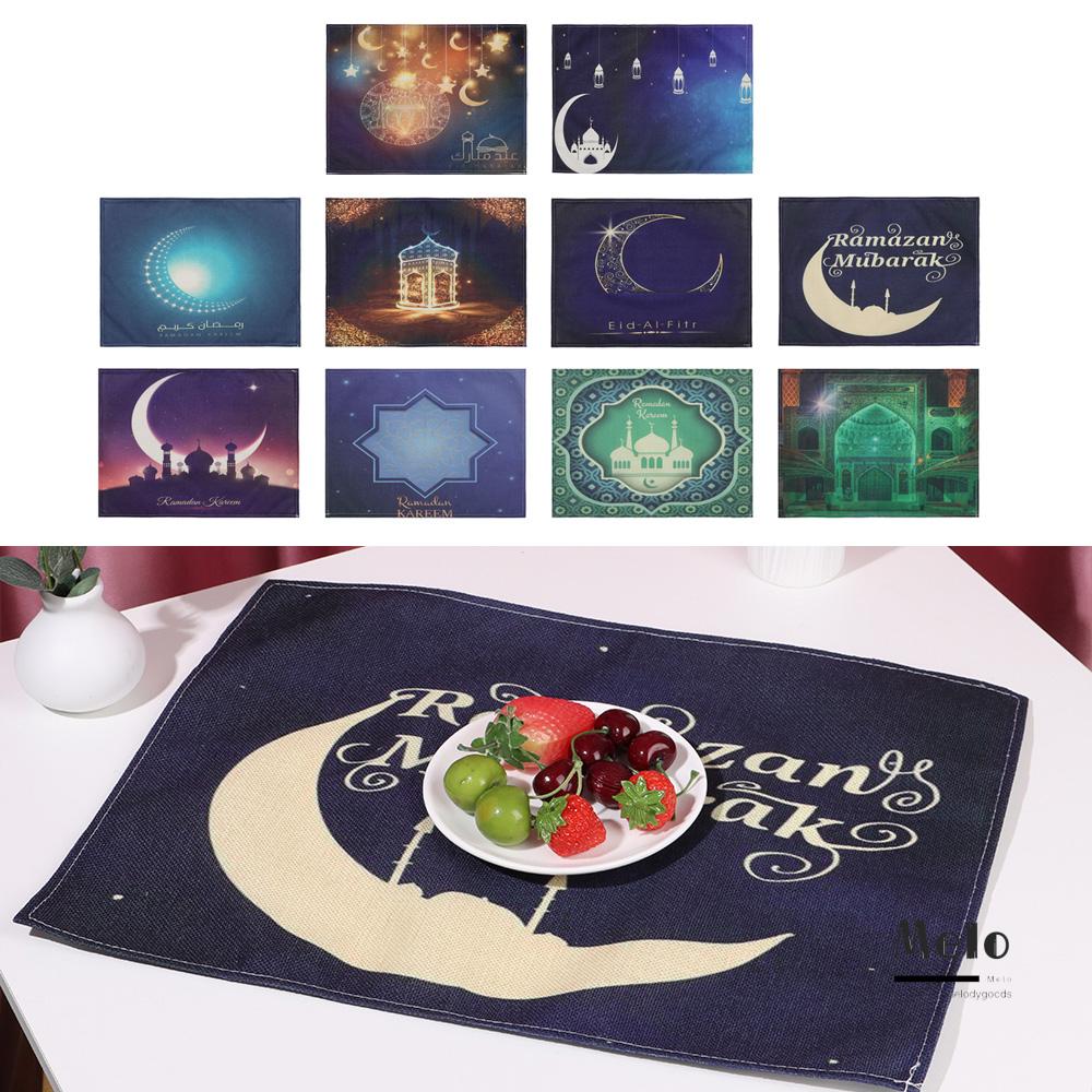 MELODG Home Dining Flax Leather Round Table Mat Placemat Moon Lamp Heat Insulation Non-Slip Eid Mubarak Soft Dining Table Coasters