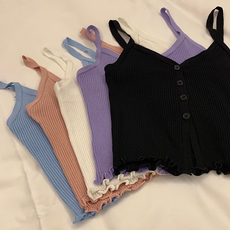 Áo Hai Dây Dệt Kim Cổ Chữ V Xẻ Tà Quyến Rũ Cho Nữ