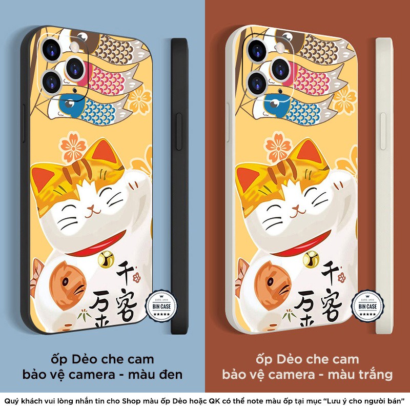 ❤Ốp Mèo Thần Tài màu vàng siêu đẹp ❤Ốp Kính thiết kế cực hot iphone 13 12 11 Pro Max 6s 6 7 8 Plus X Xr Xs Max MEO025