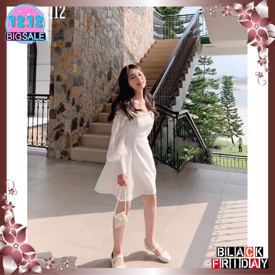 Đầm trắng xòe tay phồng dễ thương Babe Dress