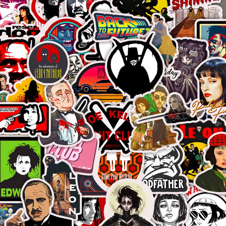 Set 50c stickers NHÂN VẬT ĐIỆN ẢNH BỐ GIÀ, Back to the future, V dán máy tính laptop, vali, xe máy, mũ bảo hiểm