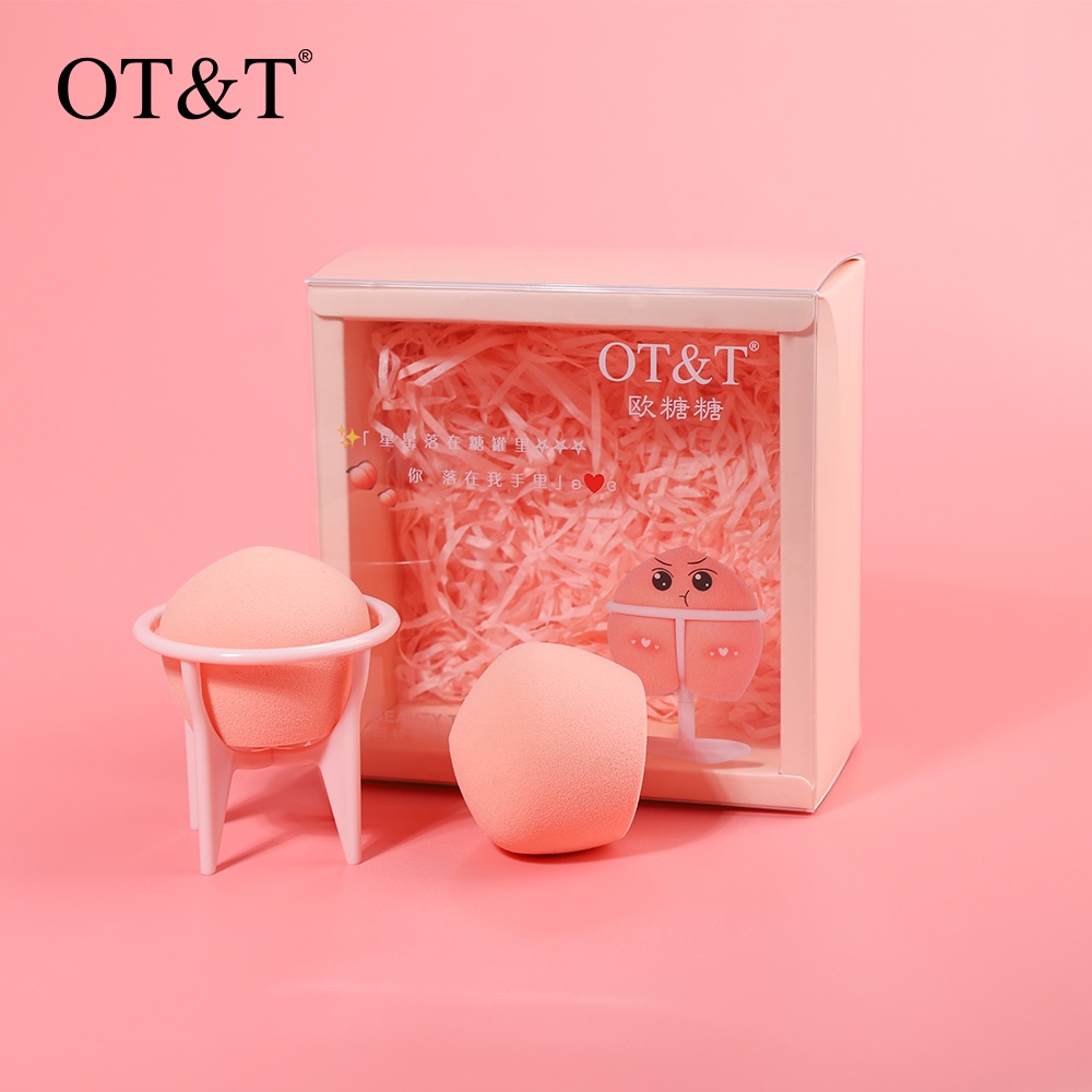 Set 2 Mút Trang Điểm Ot&T Hình Quả Đào 48g Hai Cách Sử Dụng Khô Và Ướt Kèm Giá Đỡ Tiện Dụng