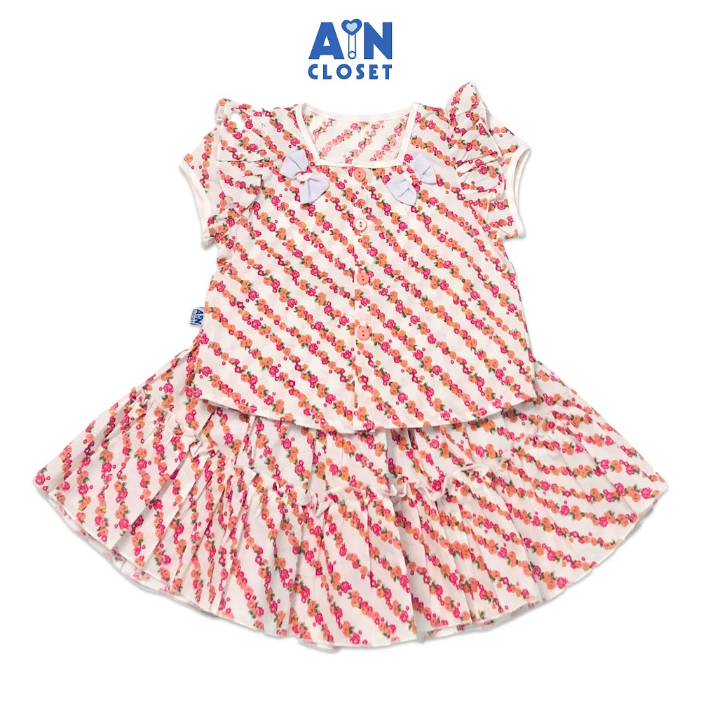 Bộ áo váy ngắn bé gái họa tiết Hoa dây cotton - AICDBGJRHSSR - AIN Closet