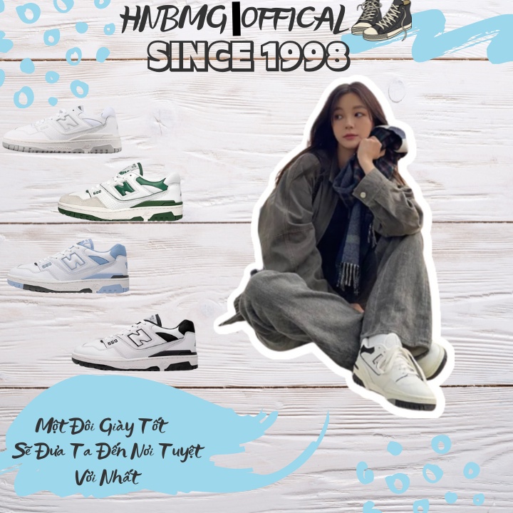 Giày Sneaker NB 550 White Green Cao Cấp Fullbox, Giày thể thao nam nữ newbalance 550 trắng xanh hot trend