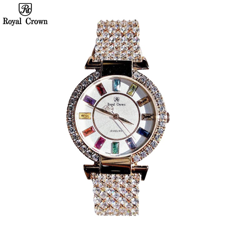 Đồng Hồ Nữ Chính Hãng Dây Kim Loại Royal Crown 4604 Đính Đá Chống Nước Chống Xước