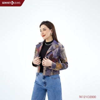 Áo Khoác Nữ Da Lộn GENVIET Họa Tiết Độc Lạ Phong Cách Dáng Croptop TK121O2000