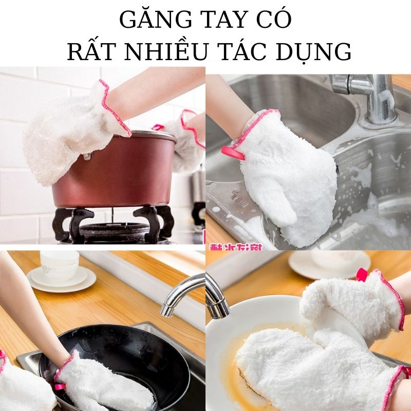 Găng tay nót nỉ sợi tre rửa bát đa năng mùa đông chống thấm nước thấm dầu siêu tiện lợi