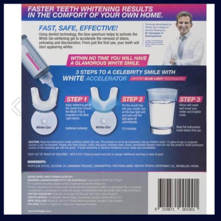 [ Hàng ÚC] Máy làm trắng răng bằng ánh sáng xanh White Glo White Accelerator Blue Light Teeth Whitening System