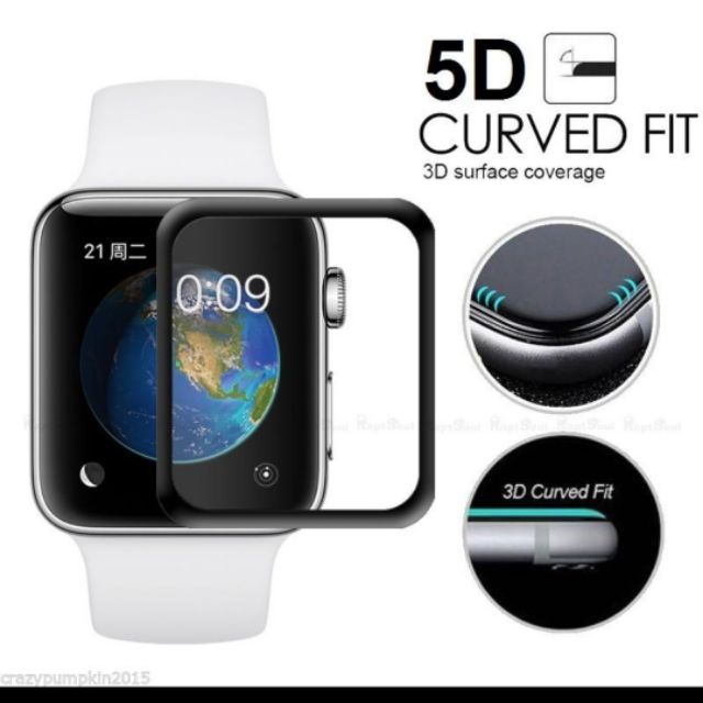 Kính cường lực Full màn Apple Watch Size 38mm/40mm/42mm/44mm Hiệu Glass