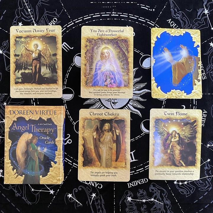Bài tarot bài oracle angel therapy oracle tặng thảm, túi đựng bài tarot, đá thanh tẩy