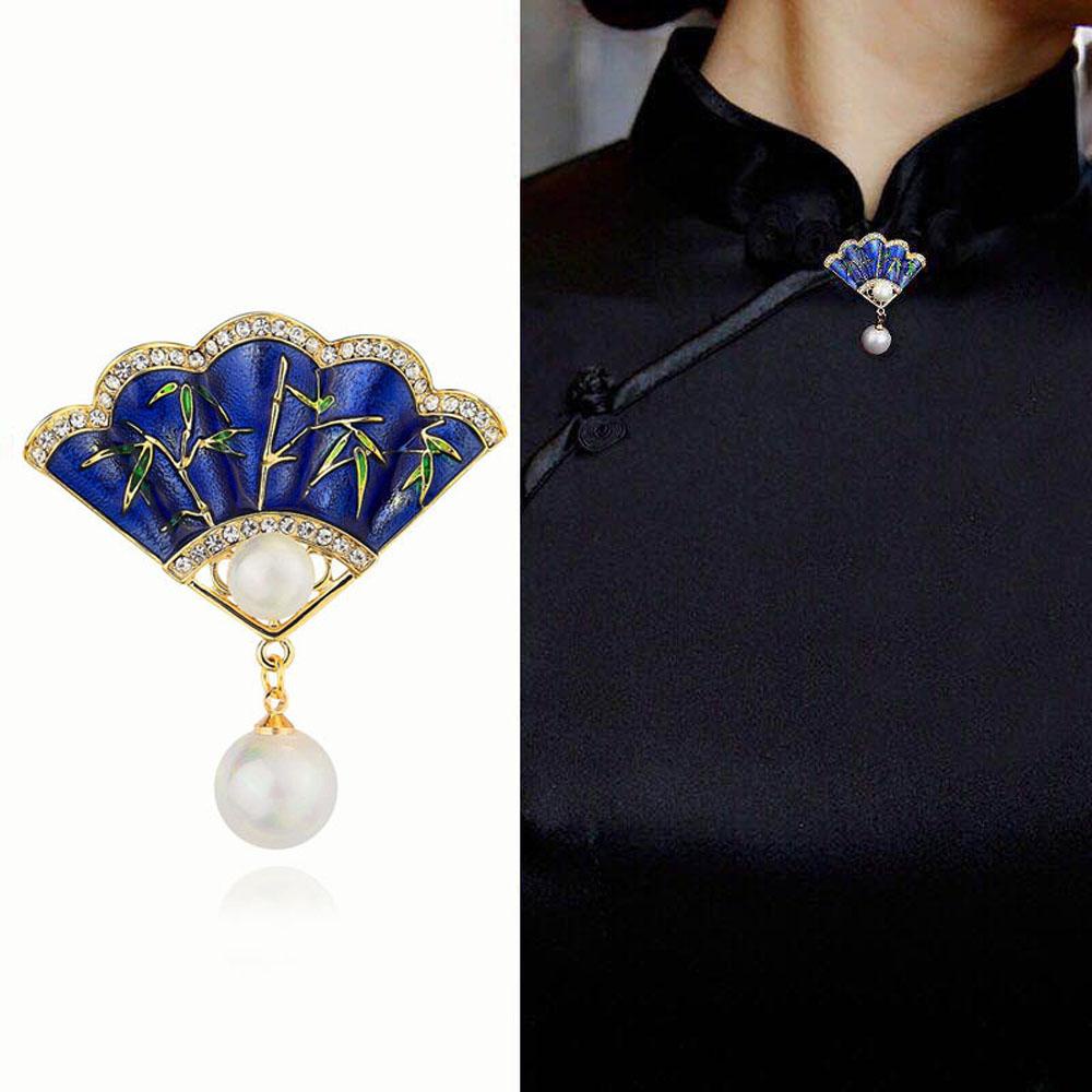 BACK2LIFE Trâm Cài Áo Hình Quạt Phong Cách Trung Hoa Cổ Điển Cho Nữ