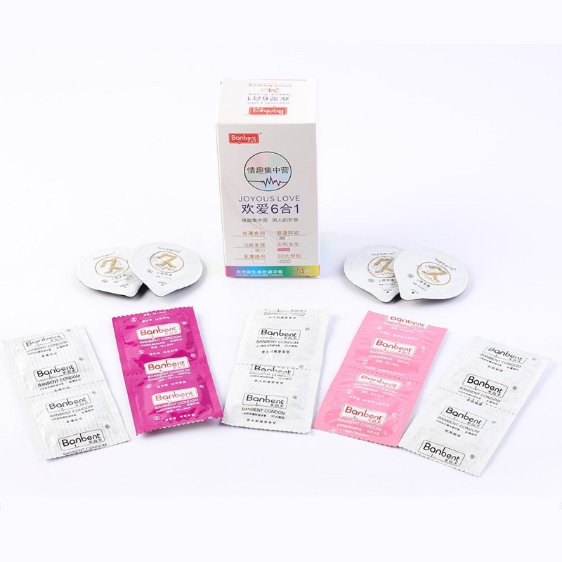 Bao cao su BANBENT Joyous love 001, 6 trong 1 hộp 24 bcs, siêu mỏng, nhiều gel, hương thơm,gân gai kéo dài , 3d