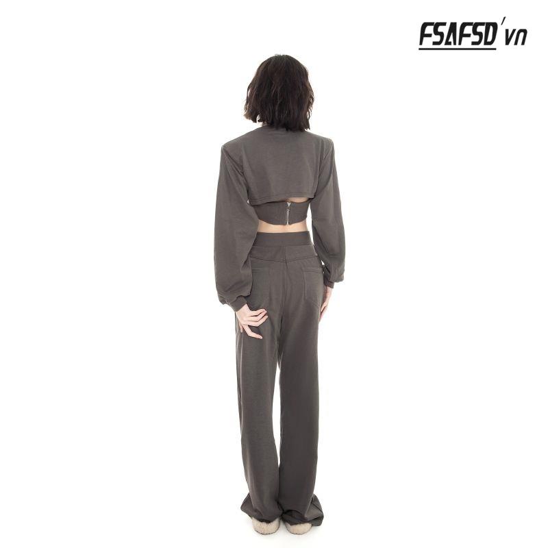 Set Đồ Thể Thao Gồm Quần Dài Ống Rộng Lưng Cao Kiểu Dáng Đơn Giản Năng Động Thời Trang