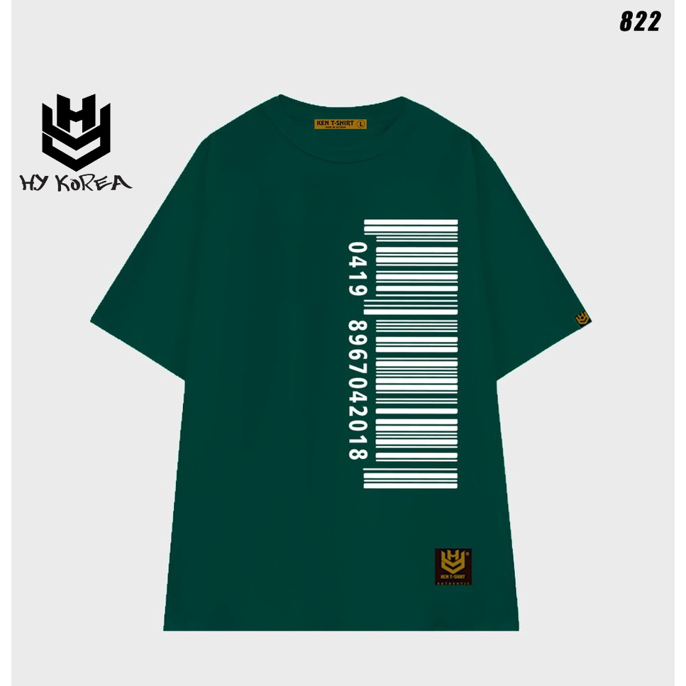 Áo thun unisex form rộng nam nữ tay lỡ In hình Mã vạch 822 HY KOREA