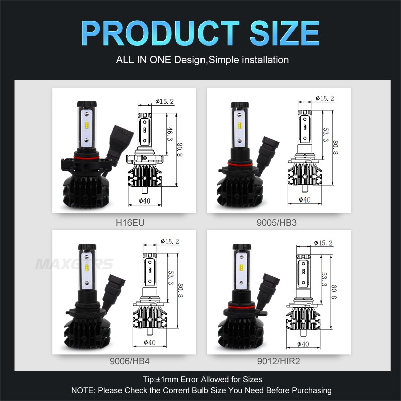 Set 2 Bóng Đèn Pha MAXGTRS Cho Xe Hơi H7 H4 H11 9005 Hb3 Hb4 H8 H13 H16