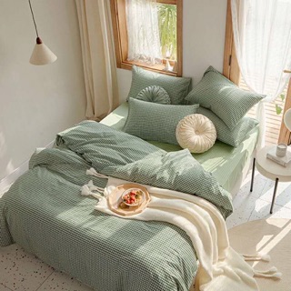 Set cotton living kẻ hàng nhập khẩu cao cấp 4 món