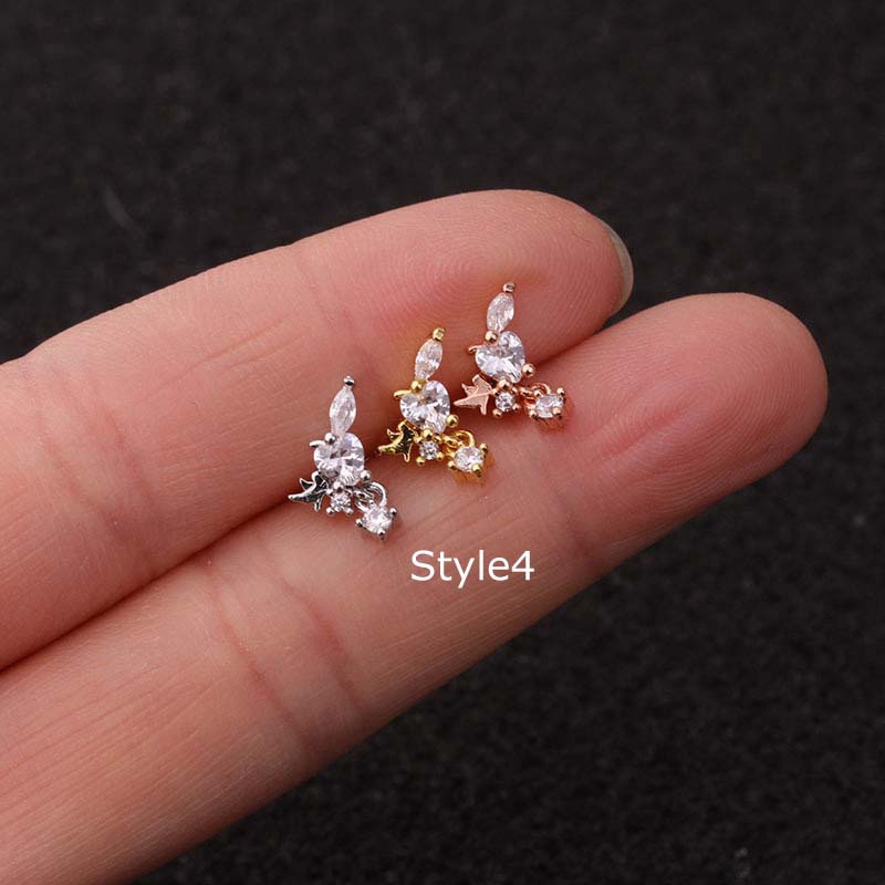 Khuyên Tai Bằng Thép Không Gỉ Đính Đá Zircon 20g