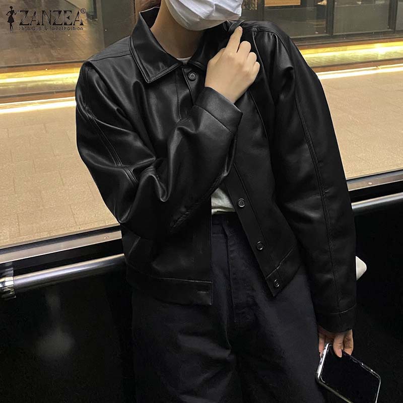 Áo khoác ZANZEA cổ bẻ tay dài màu trơn có nút gài thời trang đường phố cho nữ