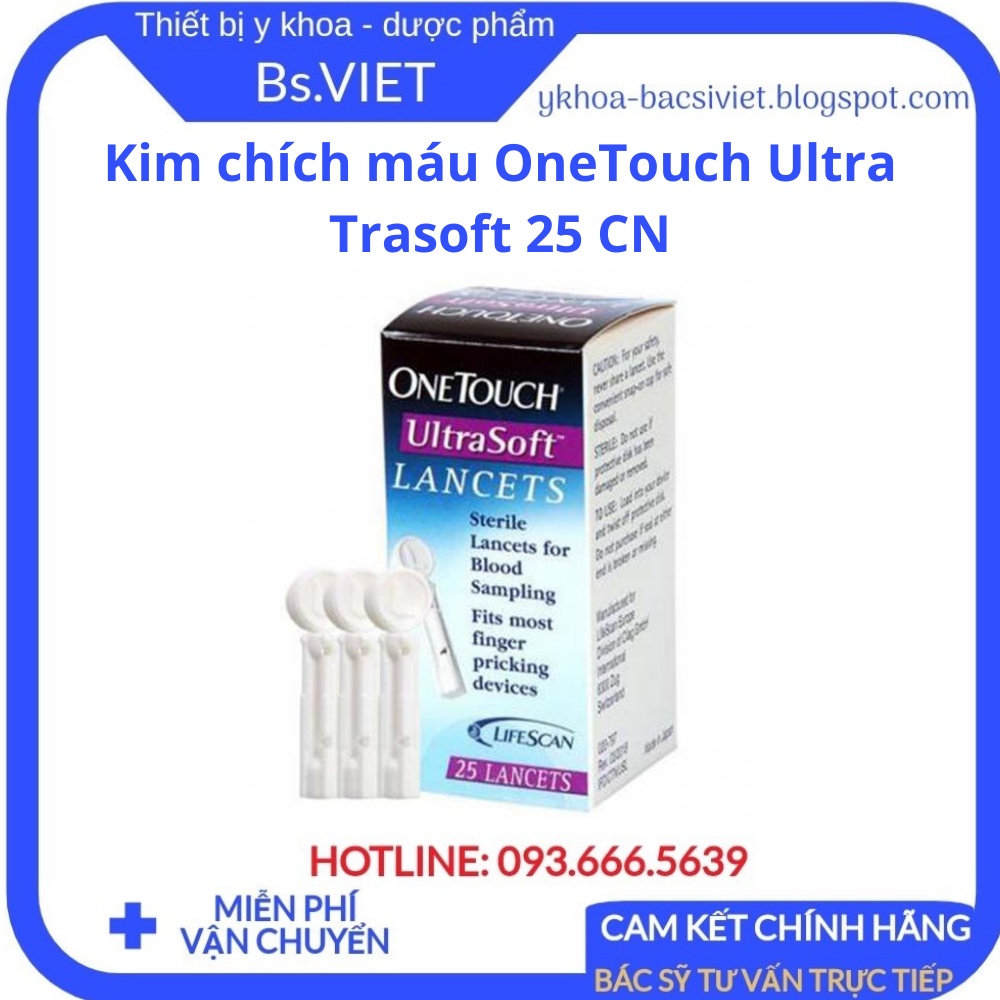 Kim chích máu OneTouch Ultra Trasoft 25 CN - Thiết kế đầu vát kim cương, giảm đau, lấy máu dễ dàng, an toàn - Bsviet