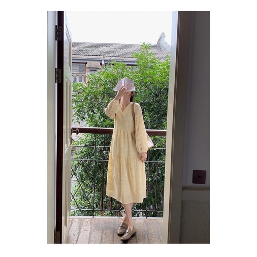 Đầm vàng babydoll dáng dài dễ thương