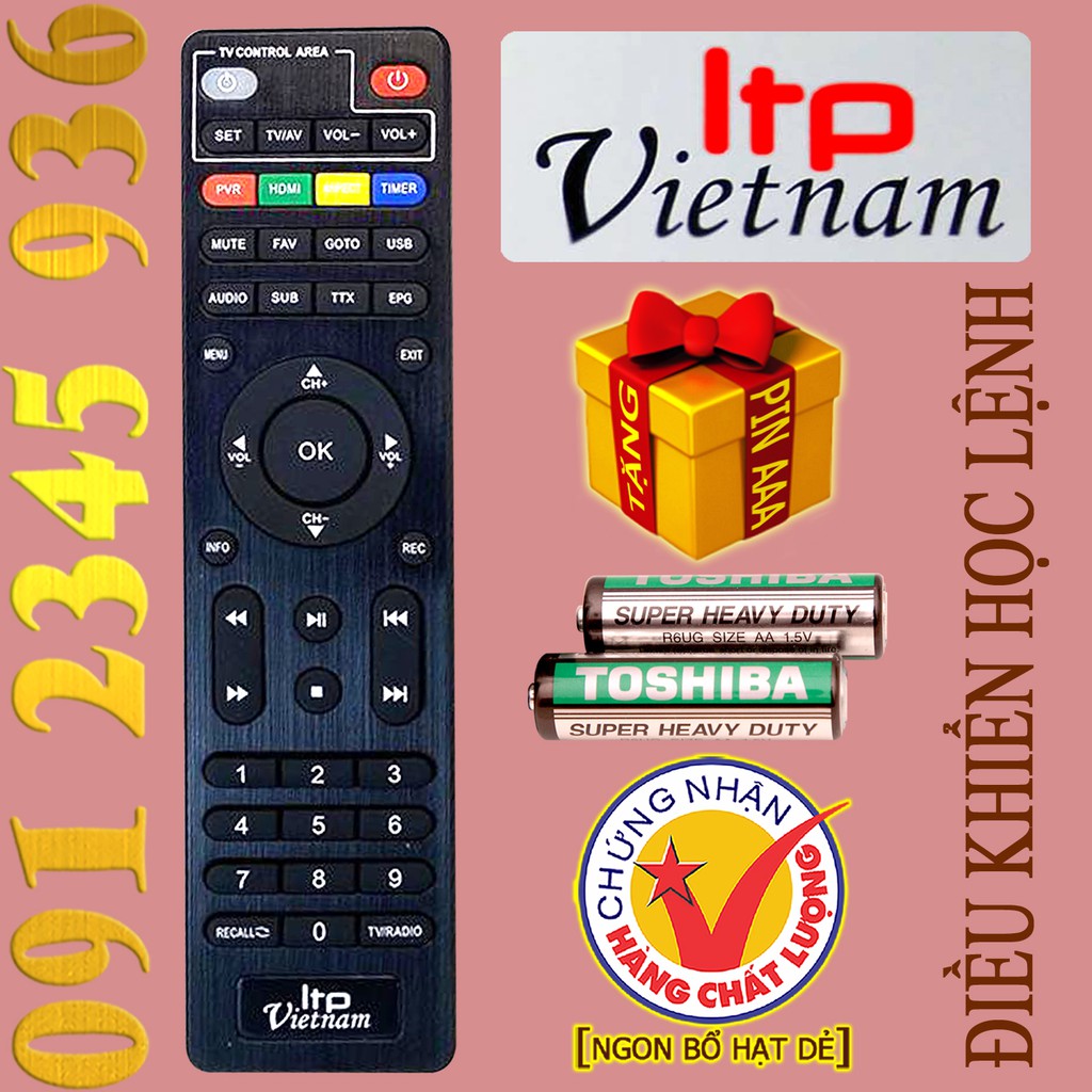 Điều khiển ltp Vietnam có "Học Lệnh" cho đầu kỹ thuật số TvBox. (Mẫu số 2)