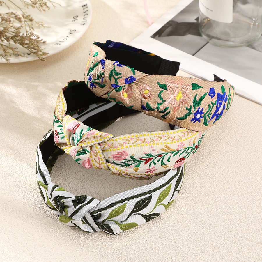 Băng Đô Cài Tóc Thắt Nút Thêu Họa Tiết Hoa Lá Phong Cách Dân Tộc Cổ Điển Thời Trang Cho Nữ