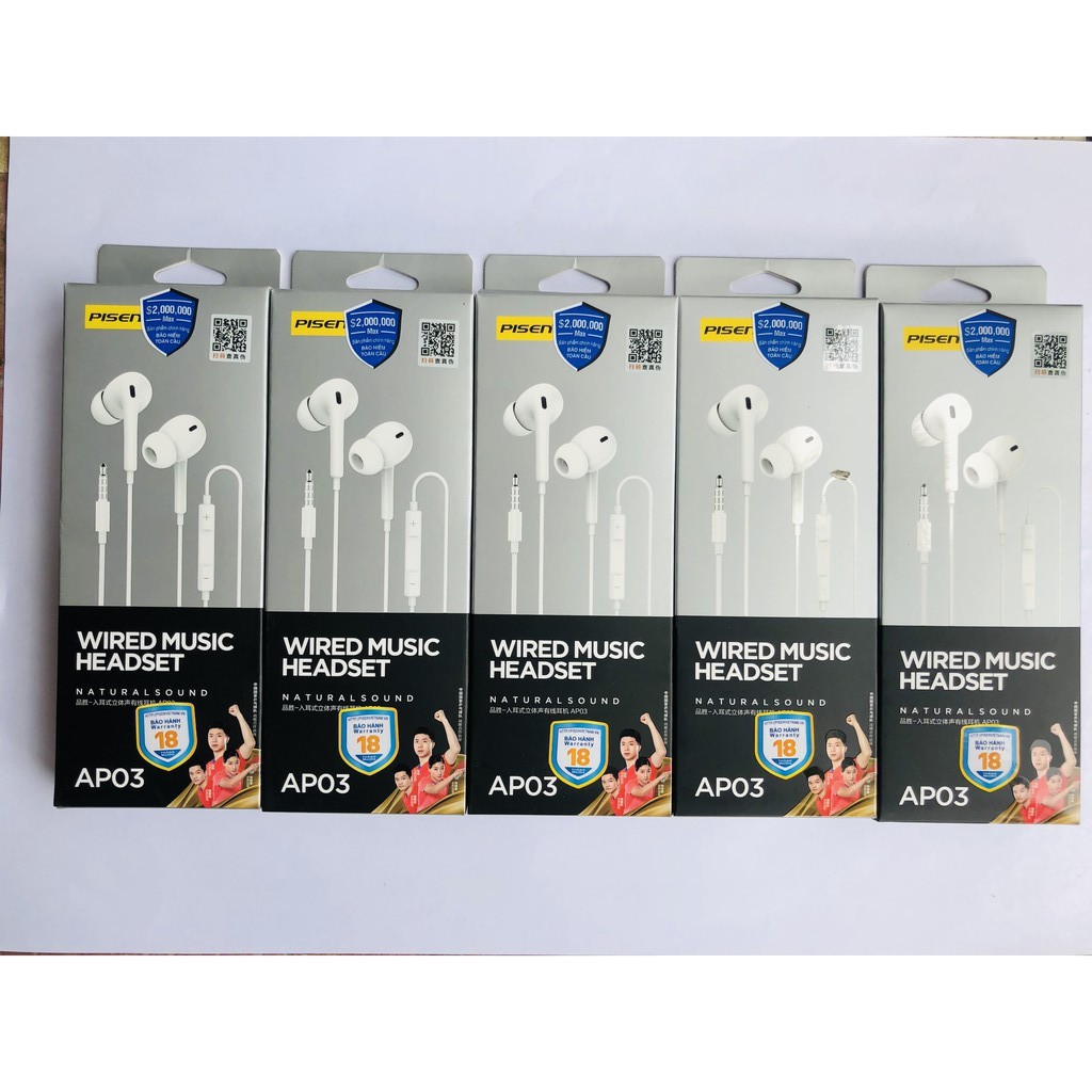 Tai nghe Pisen EarPhone AP01/AP03 (chuẩn kết nối Jac 3.5mm, dây dài 1.2m, TPE ) Bảo Hành 18 tháng