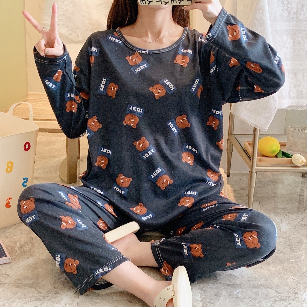 Đồ Ngủ Nữ Pijama Tiểu Thư Chất Cotton Hàn Hình Dễ Thương Bộ Mặc Nhà Dài Tay Thu Đông Hàng Quảng Châu SAQ238