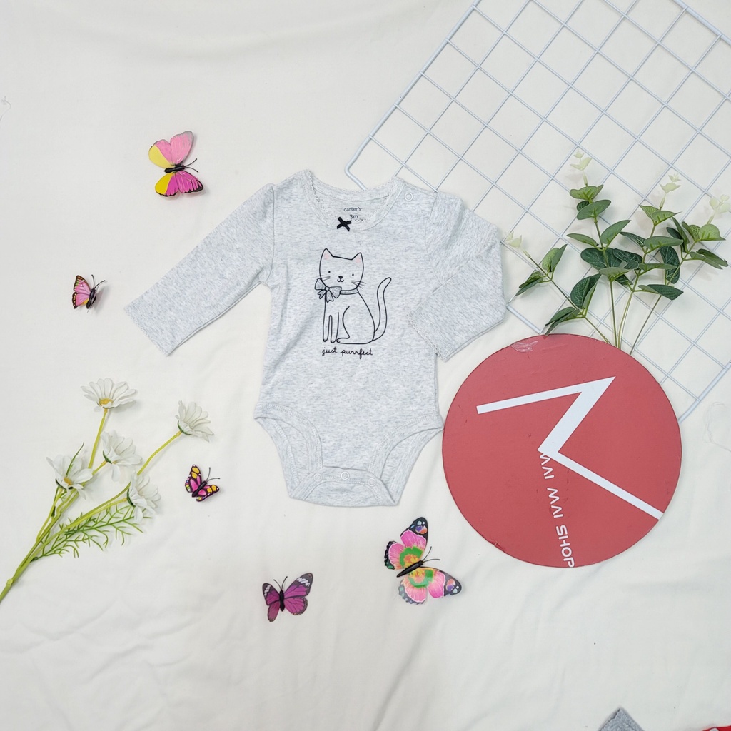 (9-12M chọn màu- gái) Body chip TAY DÀI xuất dư cổ tròn, cổ đáp vai cho bé gái- Bộ liền thân, BODYSUIT cho bé