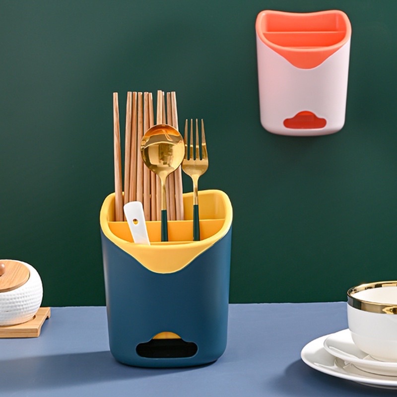 PVN42420 Ống đựng đũa, muỗng 2 ngăn tiện lợi, Hộp đựng đũa muỗng 2 ngăn có lỗ thoát nước