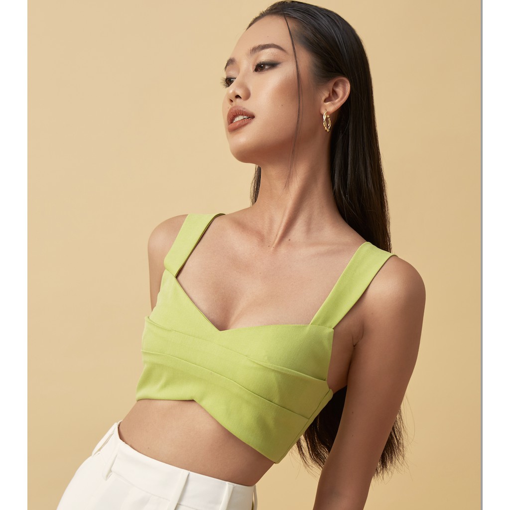 ELE Studios - Áo Croptop thiết kế cao cấp xanh bơ, áo hai dây kiểu xếp li thắt nơ sexy cá tính Poshtop ELE đi chơi