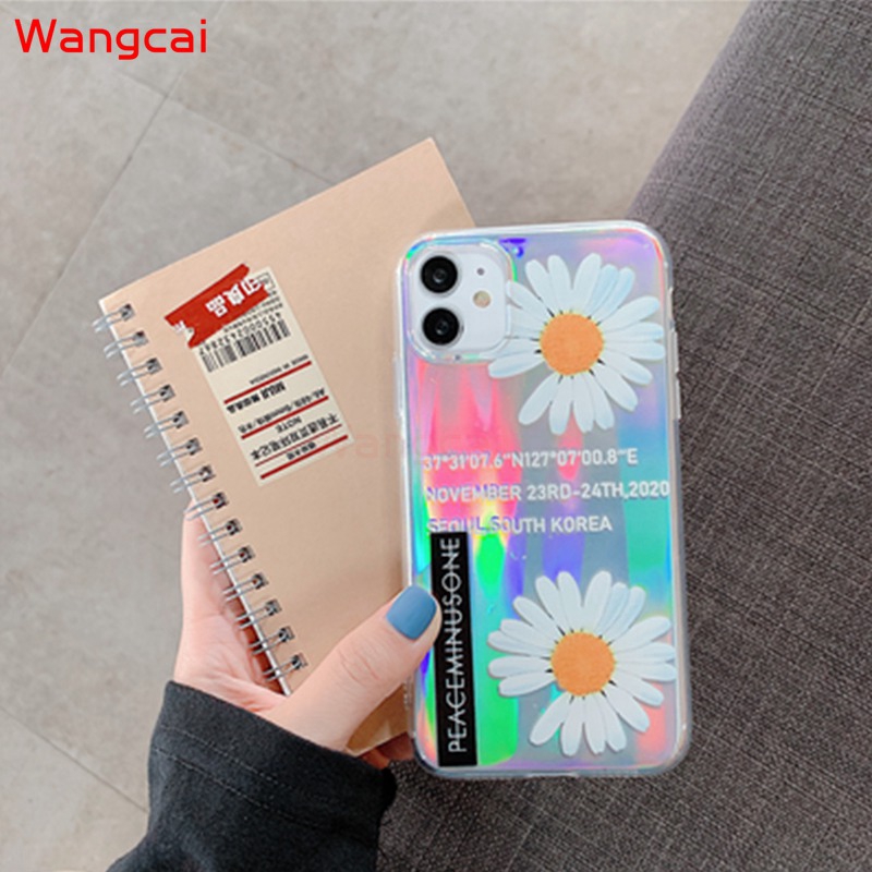 OPPO A91 A8 A9 A5 2020 A7 A5S A5 A3S A3 A83 A1 A79 A57 A39 Phone Case GD Daisy Flower Fresh Glitter Bling Colorful Clear Transparent Soft TPU Case Cover