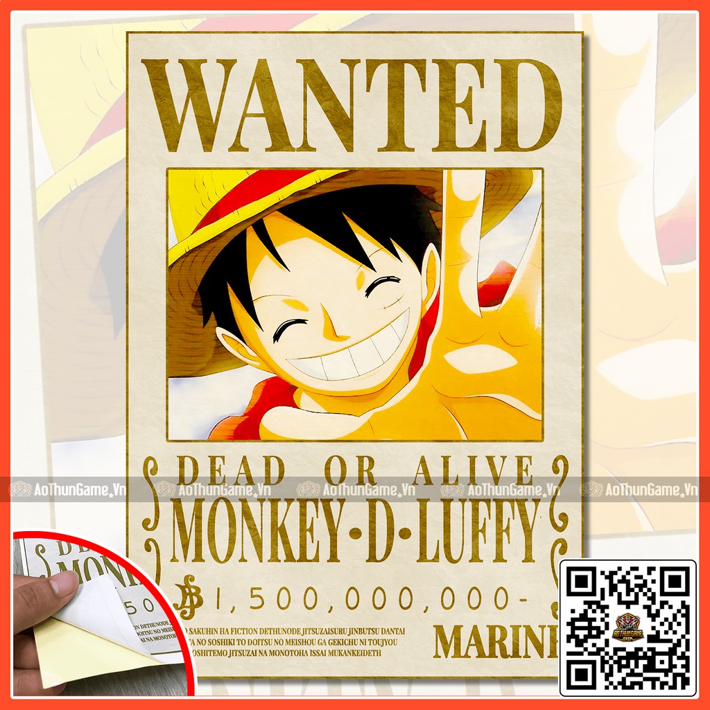 Poster One Piece Luffy Mũ Rơm / Poster truy nã One Piece / Hình dán tường Full HD mới nhất (Shop AoThunGameVn)