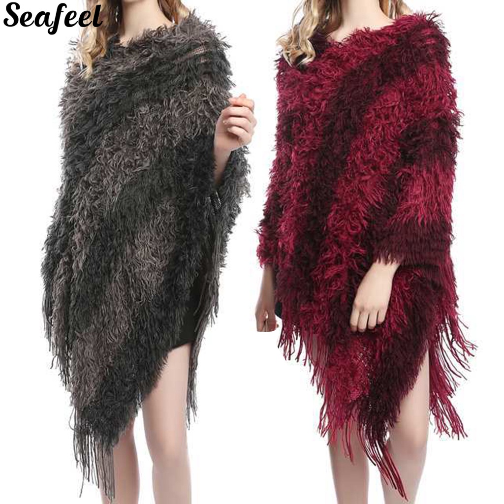 Áo choàng dệt kim phối lông ấm áp cho nữ
 | BigBuy360 - bigbuy360.vn