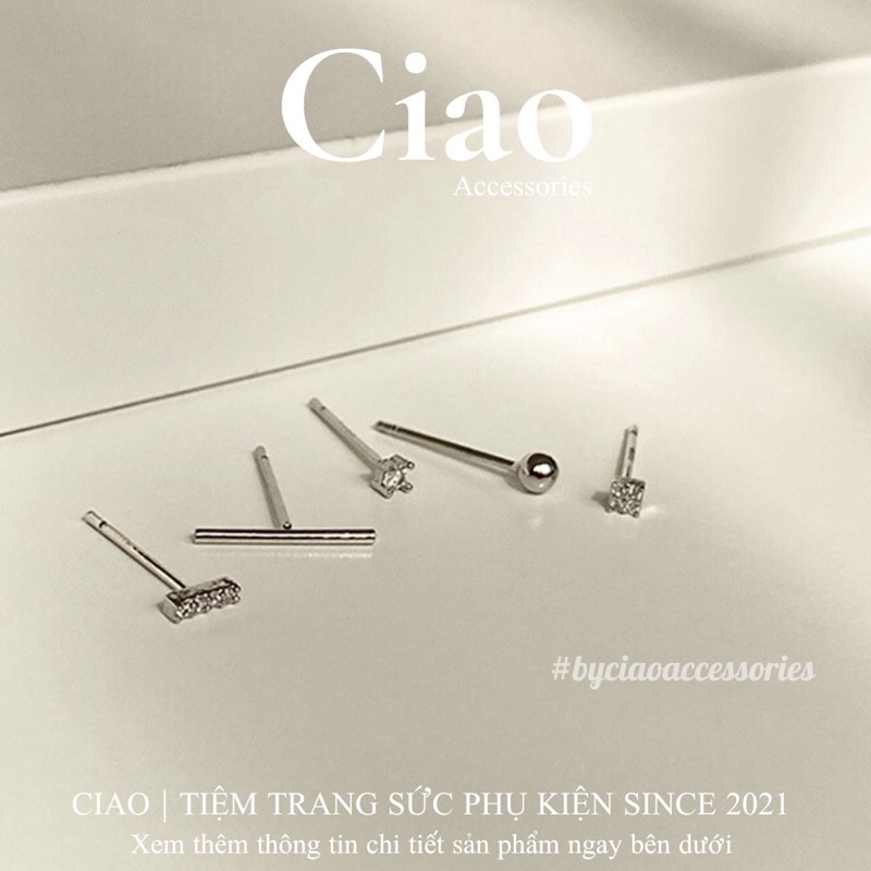 [HOẢ TỐC 1H] Set 5 khuyên tai/ bông tai mạ bạc S925 thiết kế đơn giản đính đá lấp lánh Limim Ciao