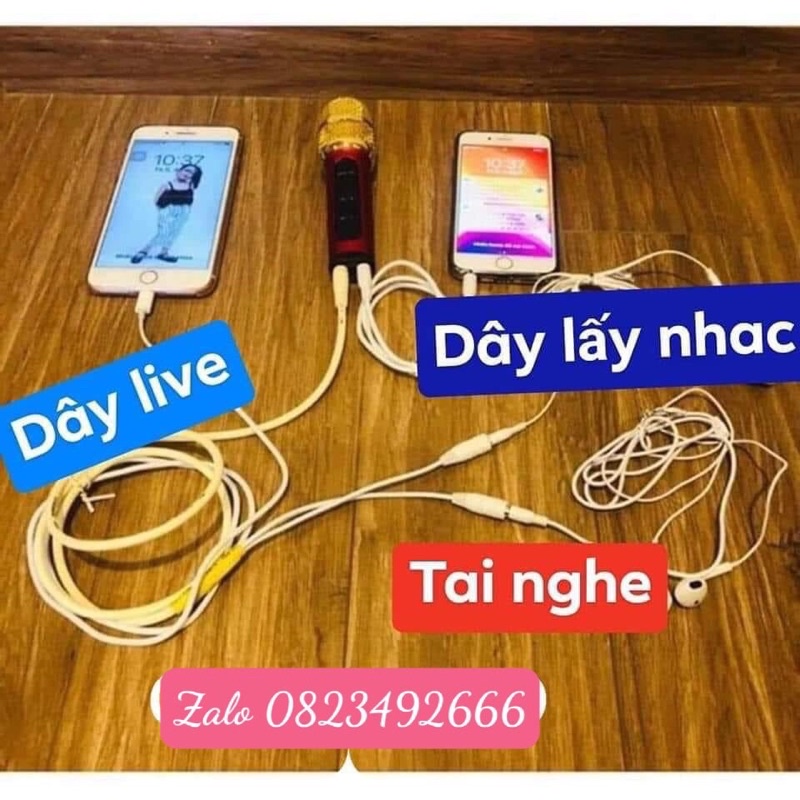 Bộ mic c11 nâng cấp kèm sợi dây live chế dài gần 2m có sẵn dây chia tai nghe hát song ca