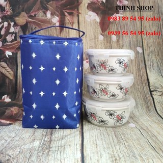 bộ 3 thố sứ kèm túi giữ nhiệt - bộ 3 thố sứ Donghwa