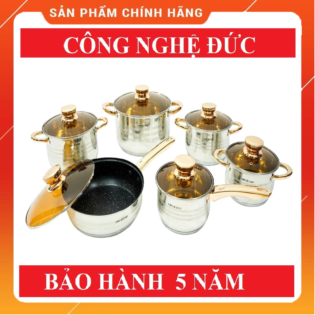 BỘ NỒI  6 MÓN -12 CHI TIẾT CÓ VUNG KÍNH CHEF&amp;CHEF