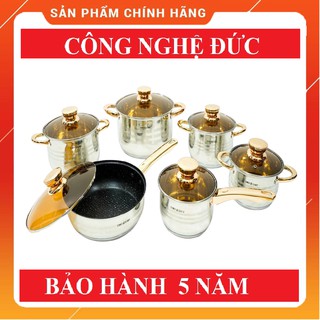 BỘ NỒI INOX 5 ĐÁY CHEF&CHEF 6 MÓN 12 CHI TIẾT VUNG KÍNH