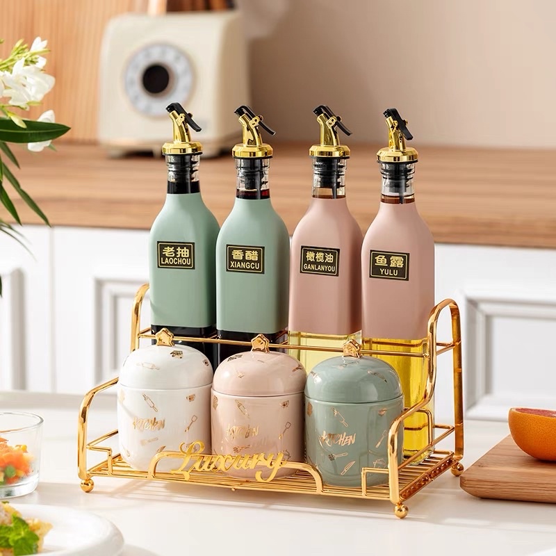 Bộ Gia Vị Gốm Sứ Màu Pastel Hũ Kín Phong Cách Hàn Quốc