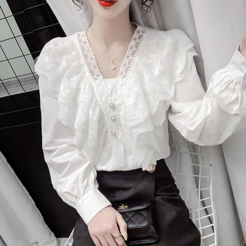 Áo sơ mi ren tiểu thư phối ren sang chảnh 2021