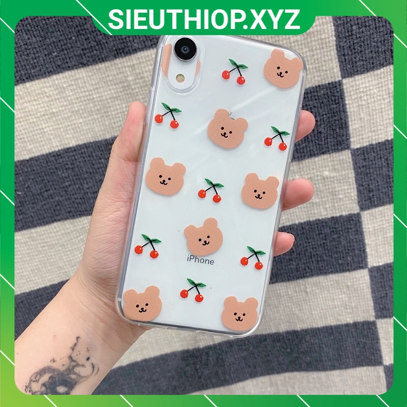 Ốp lưng Iphone Cherry bear trong suốt 6/6plus/6s/6splus/7/7plus/8/8plus/x/xr/xs/11/12/13/pro/promax HG163