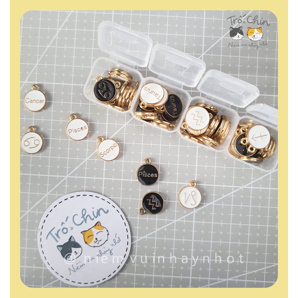 Charm kim loại cung Hoàng Đạo Zodiac Sign 2 màu đen trắng (hỗ trợ nối xích)