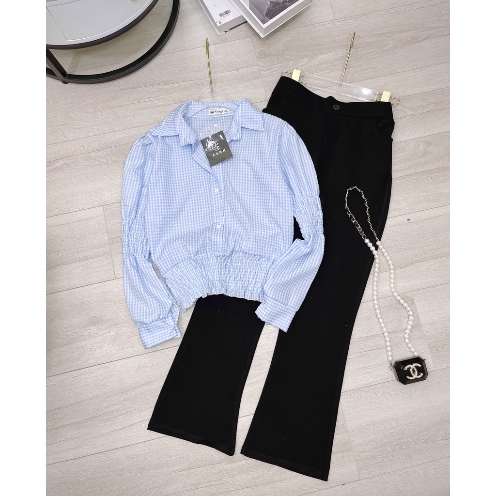 Set áo kẻ thô mix quần kaki jean bò bộ đi chơi xuân hè TL048