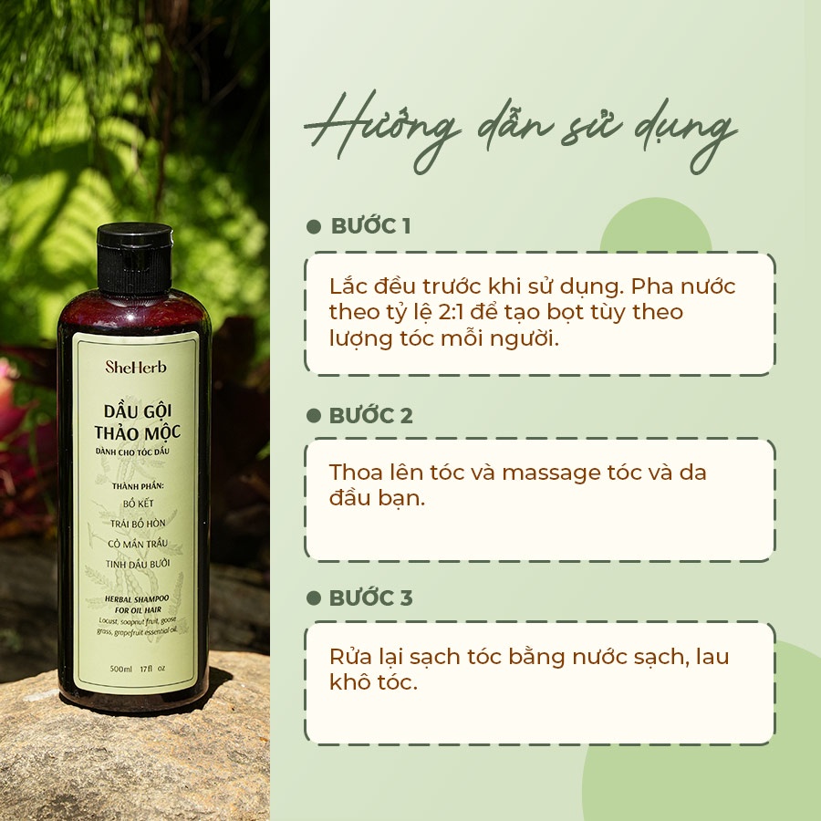 Dầu Gội Tóc Dầu Ngăn Ngừa Rụng Tóc Thảo Mộc SheHerb - Sạch Sâu, Giảm Chẻ Ngọn 250ml