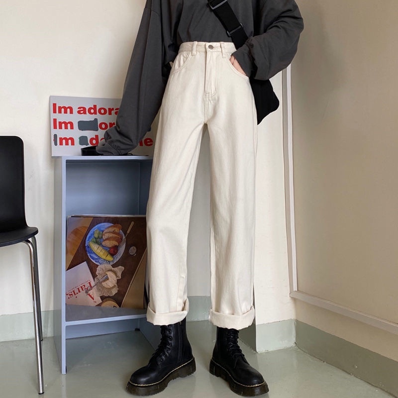 Quần jean nữ ống suông phom rộng, quần bò basic đi học đi làm đi chơi năng động màu đen màu trắng đủ size Ulzzang