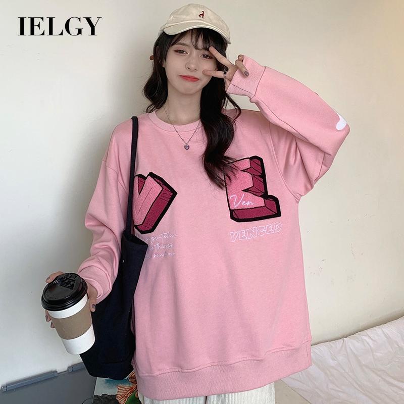 Áo sweater IELGY dáng mỏng cổ tròn thêu họa tiết chữ cái thời trang cho nữ