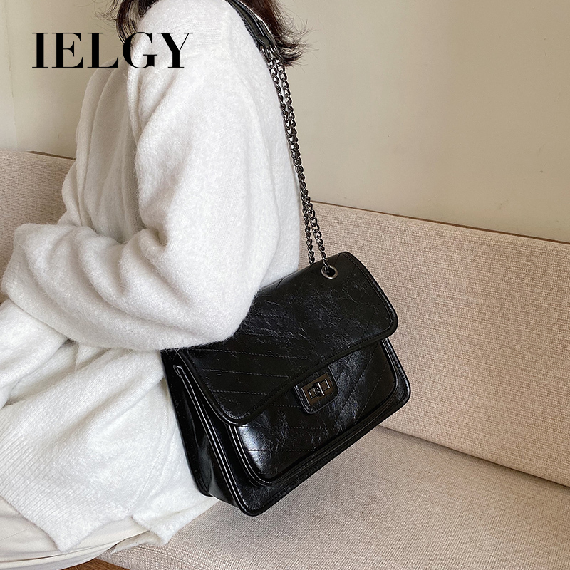IELGY Túi đeo vai  hình vuông cỡ nhỏ phối dây đeo sợi xích thời trang chất lượng cao cho nữ
